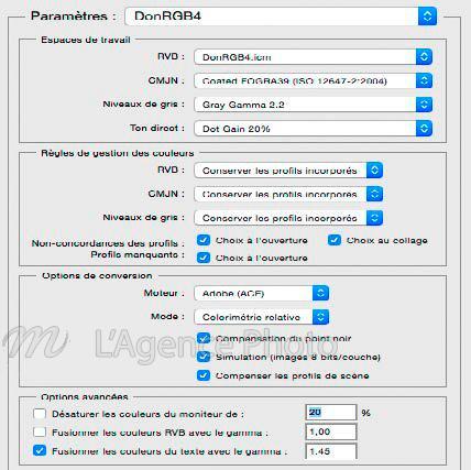 Les paramètres du DON RGB4