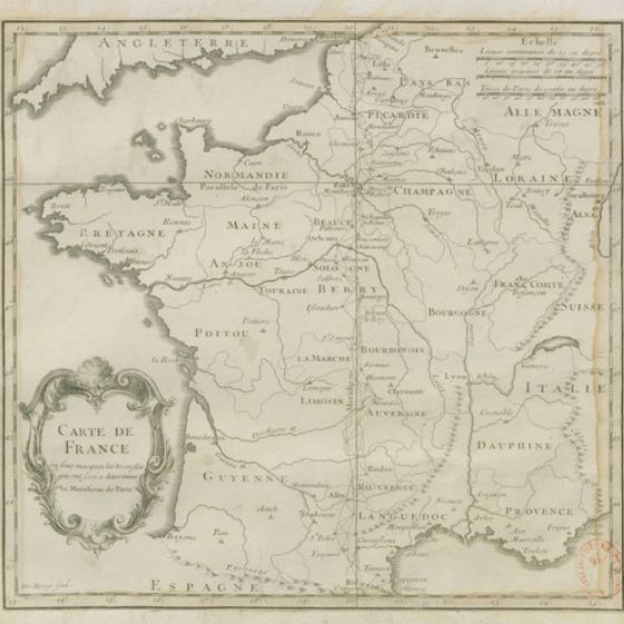 Carte de France ou sont marqué les triangles qui ont servi à déterminer la Meridiene de Paris